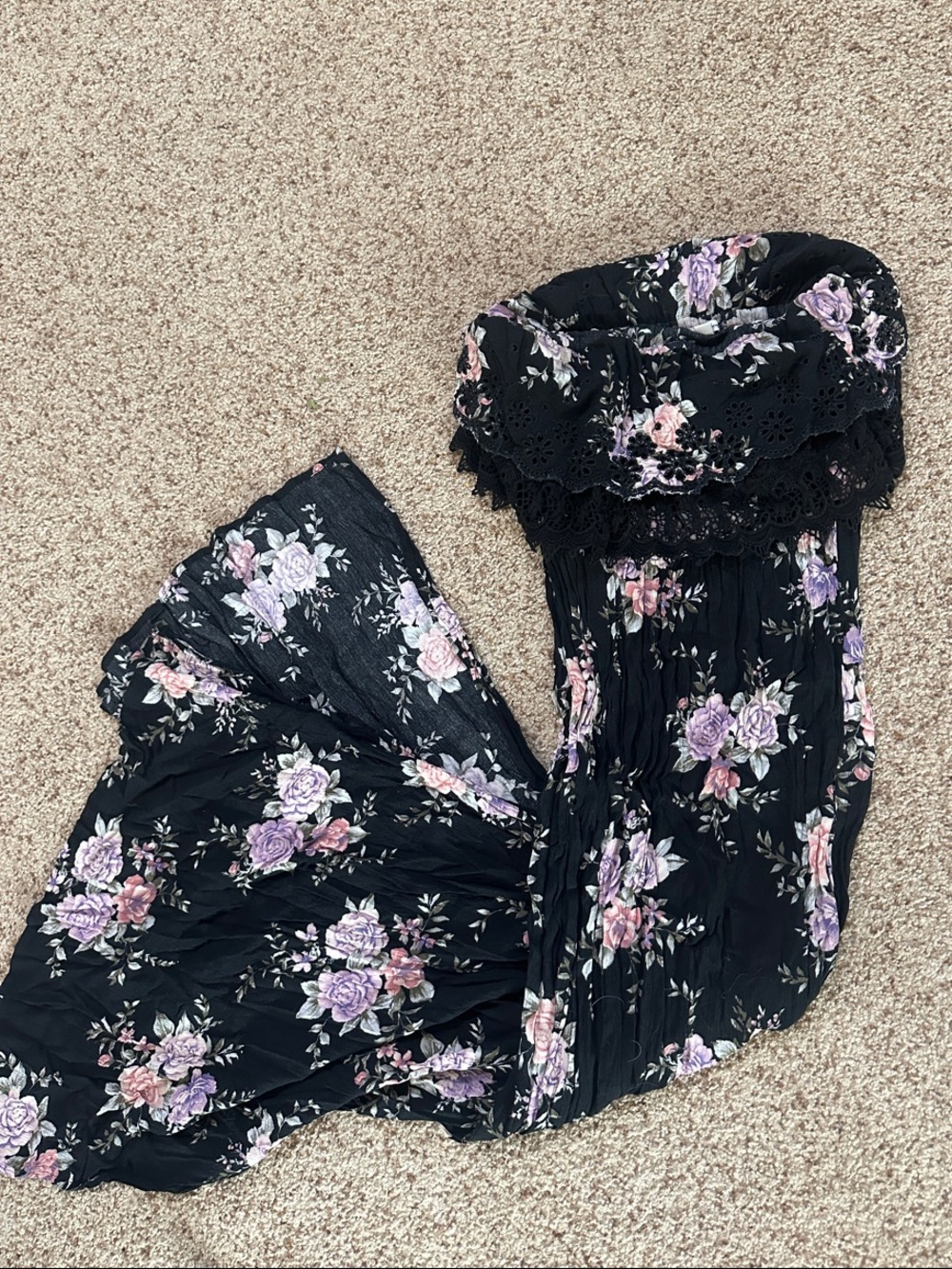 American Eagle Outfitters Black Dress with Lavender Floral Print